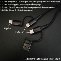 Viajes sin preocupaciones La durabilidad más pequeña Trenzado Multifuncional USB Tipo C 8 pines 4 en 1 Cables