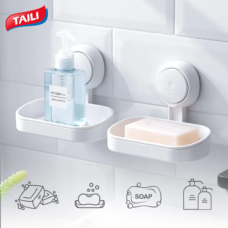 Waterproof Wall Mount Vacuum Soap Dish Holder for Bathroom Storage