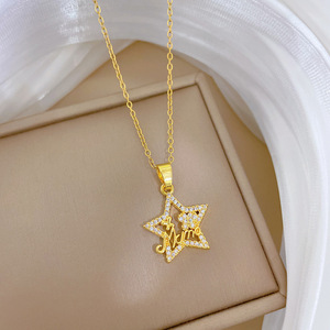 Collana Trendy color oro 18K con Design a cinque punte con abbaglianti pietre di Zirconia sulla catena della clavicola - Product Image 3
