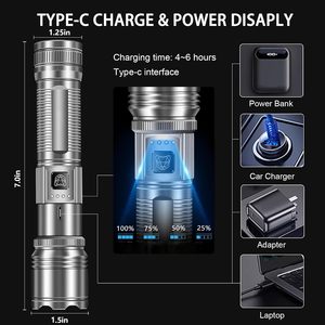 Nouvelle lampe de poche LED pour le camping avec batterie rechargeable, étanche IP44, 600 lumens, mise au point réglable, indicateur de charge - Product Image 2