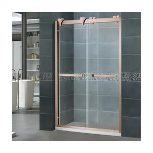 Luxe Rose Golden Rvs Met Frame Aqua Glazen Schuifdeur Douche Deur