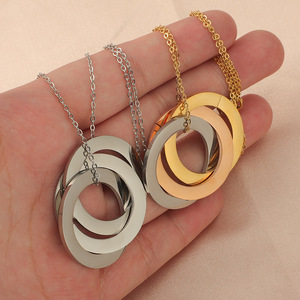 Collar con Colgante de Dos Círculos de Acero Inoxidable, Grabado de Mensajes Personalizados, Venta al por Mayor para Mamá - Product Image 4
