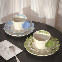 Ensemble tasse à café et soucoupe en céramique motif floral vintage, tasse créative pour latte art, tasse esthétique pour petit-déjeuner quotidien, cadeau pour la maison