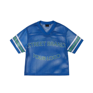 เสื้อยืดตาข่ายพิมพ์ลายกราฟิกตามสั่ง ระบายอากาศได้ดี สไตล์สตรีทแวร์ ฮิปฮอป เสื้อกีฬาแนววินเทจสไตล์อเมริกัน เสื้อฟุตบอลตาข่ายสำหรับผู้ชาย - Product Image 2