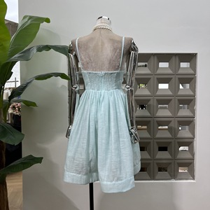 Robe Courte Plissée en Soie et Lin à Col en <span class=keywords><strong>V</strong></span> de Haute Qualité pour les Vacances – Tendance Estivale et Élégante - Product Image 4
