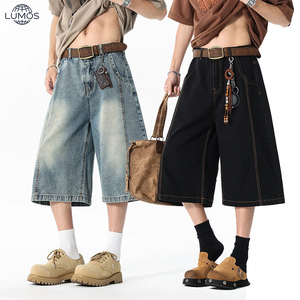 Pantalones Cortos de Mezclilla Vintage para <span class=keywords><strong>Hombre</strong></span>, Lavados, Holgados, de Pierna Ancha, Casuales, de Siete Puntos, Rectos, con Opción de Impresión de Logotipo Personalizado - Product Image 1