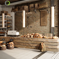 Comptoir de bar, comptoir de café, table et chaises de salon pour boulangerie, café, ou salon de thé, au design intérieur élégant en bois
