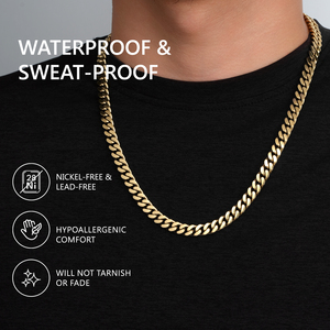 Chaîne de collier en acier inoxydable 8mm 5mm 3mm, non-ternissable, style hip-hop pour femme, chaîne cubaine Miami, plaqué or 14K véritable, chaînes gourmettes Miami - Product Image 3