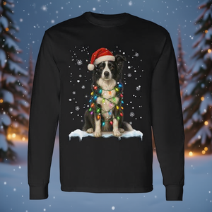 Camiseta de manga larga con diseño de perro Border Collie, luces navideñas, Papá Noel, para amantes de los perros - Product Image 2