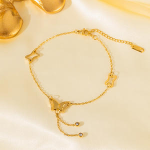 थोक टाइटेनियम स्टील जिरकॉन 18k सोने की प्लेटेड ट्रेंडी हार्ट तितली फुट चेन, महिलाओं के लिए दैनिक गहने - Product Image 3