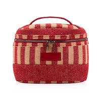 Trousse de Toilette de Voyage Haut de Gamme Personnalisée, Motif Chevron Tissé Rayé Rouge Beige Rétro, avec Poignée, Organisateur de Maquillage