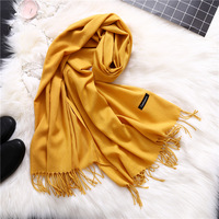 Écharpe en polyester effet cachemire couleur unie automne/hiver pour femme, design à franges, polyvalente et tendance, châle/foulard chaud de 200 cm