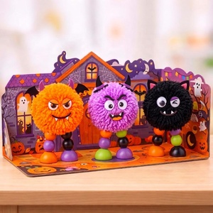 Décoration de table <span class=keywords><strong>Halloween</strong></span> Monstre en pompons, figurine de dessin animé mignonne en peluche avec scène en carton à construire pour fête - Product Image 1