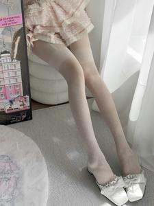 Jacquard <span class=keywords><strong>Faux</strong></span> Jarretelles Chaussettes Femme Blanc Pur Couleur Contraste Long Point Lolita Collants - Product Image 3