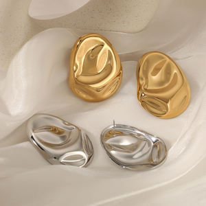 أقراط معدنية 316L من الفولاذ المقاوم للصدأ من Clioro أقراط Sutd مقاومة للماء بيضاوية مطلية بالذهب أقراط جذابة مجوهرات عصرية للنساء - Product Image 5