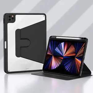 For 5th 6th Gen 9.7 Acrylic Hard Case Crystal Clear Back 360 Degree Rotation Pencil Holder Rotating Cover For Ipad 9.7 2017 2018
