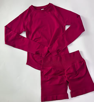 Ensemble de yoga 2 pièces pour femmes grandes tailles, uni, sans couture, séchage rapide, haut à manches longues avec découpes, short taille haute, tenue de fitness et d'entraînement