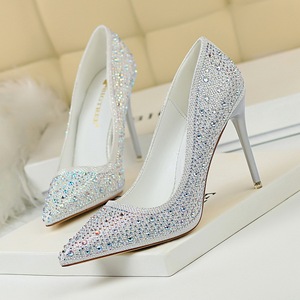 Korean Fashion Women's Shoes Thin Heel Shallow Pointed Sexy Slim Rhinestone Colored High Shoes for Women - Product Image 2