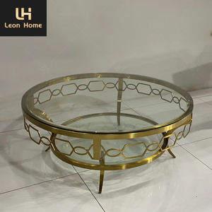 Tavolo centrale stile americano di lusso oro in acciaio inox tavolino <span class=keywords><strong>intaglio</strong></span> modelli di vetro rotondo tavolino da caffè - Product Image 3