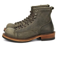 Sepatu Bootie Kulit Asli 2025 dengan Patchwork untuk Tali Sepatu, Model Ankle Bootie untuk Musim Gugur-Dingin Pria, Teknologi Goodyear-Stitched Anti-Slip