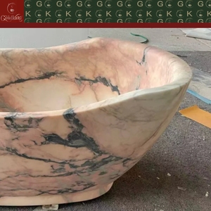 Baignoire ovale autoportante en marbre rose tabac GOLDKING Boutique Hotel <span class=keywords><strong>Spa</strong></span>, veines de charbon, bord asymétrique, sur mesure, OEM - Product Image 6