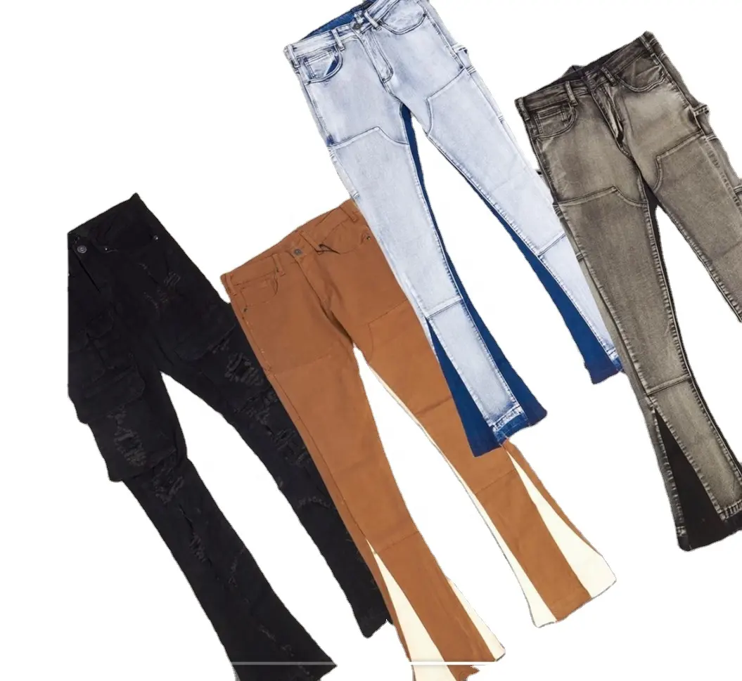 KY NEW Hot Sale Streetwear Mens Wide Leg Denim Jeans WASHED Jeans Men Wide Leg Stacked Pants