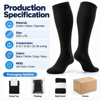 Chaussettes de compression graduée en coton personnalisées 15-20 mmHg, hauteur genou, soutien orthopédique, fabricant OEM sous marque privée