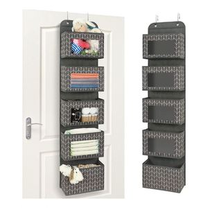 5-<b>Shelf</b> Door Hanging Organizer Foldable Eco-Friendly Multifunction Wall Mount Fabric Storage Clear Window 2 Metal <b>Hooks</b> for - Product Image 1