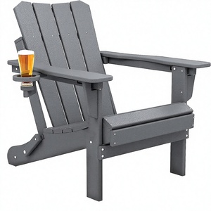 Fauteuil Adirondack pliable surdimensionné <span class=keywords><strong>GARDENSTAR</strong></span> moderne en HDPE recyclable avec porte-gobelet pour piscine, patio, jardin, extérieur, foyer - Gris - Product Image 1