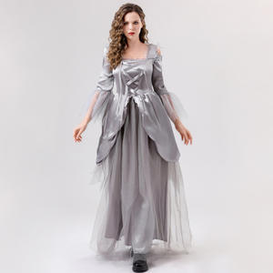 Vestido <span class=keywords><strong>de</strong></span> disfraz <span class=keywords><strong>de</strong></span> boda <span class=keywords><strong>de</strong></span> bola <span class=keywords><strong>de</strong></span> Halloween para mujer vampiro fantasma novia y princesa gris poliéster transpirable - Product Image 3