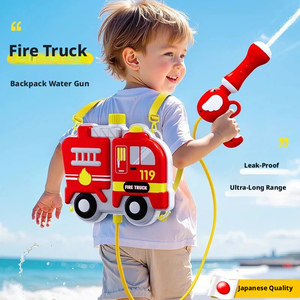 Pistolet à eau électrique en forme de camion de pompiers de dessin animé pour enfants, sac à dos en plastique, jouet de plage, jeu d'eau d'été, vente en gros - Product Image 1