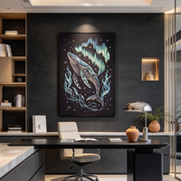 Tableau tapisserie tête d'ours sauvage doré luxe design original, broderie tissée cadre décoration hôtel