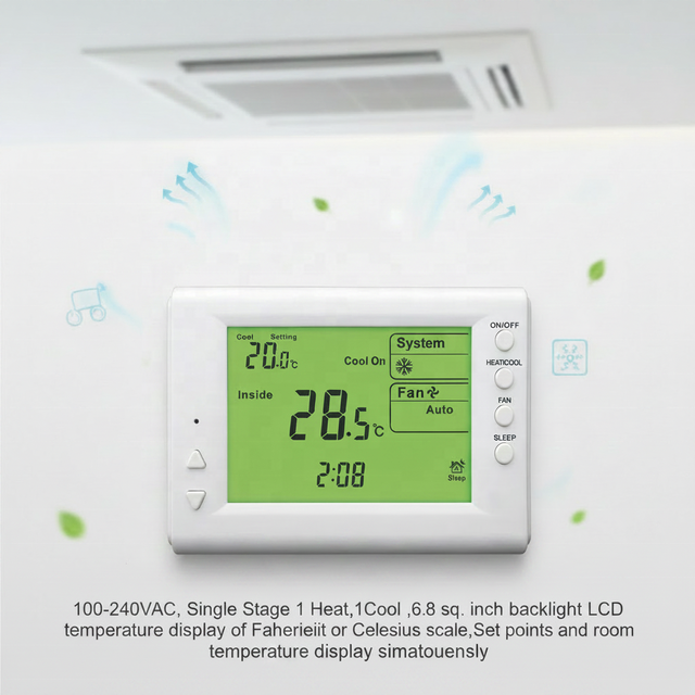 Honeycool QD-HVAC09 Air Conditioner Thermostat Big LCD Display 100-240VAC One Cool One Heat Home  Commercial Use 1 Year Warranty