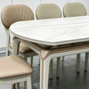Ensemble de table à manger extensible ronde moderne en pierre frittée marbrée avec 6 chaises, design minimaliste pour la salle à manger à domicile - Product Image 4
