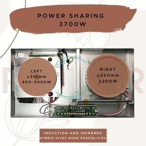 Placa de Cocción Híbrida de 2 Quemadores, Inducción e Infrarrojos, Cocina Eléctrica Combinada, Electrodoméstico - Product Image 4
