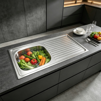 Évier de cuisine avec égouttoir intégré, évier de cuisine en acier inoxydable à double bac, 120x60cm, avec lave-tasses
