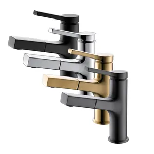 Nhà Máy Nhà Cung Cấp Brushed Gold Tap Đơn Xử Lý Phòng Tắm Kéo Ra Bồn Rửa Lưu Vực Vòi