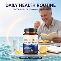 Softgel Minyak Ikan Omega 3 Kekuatan Tiga Kali Lipat 3600 mg Tinggi EPA DHA Rasa Lemon untuk Dukungan Jantung OEM ODM 120 Kapsul