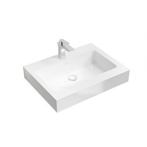 Lavabo Integrado de Superficie Sólida Rectangular Blanco Brillante Estilo Moderno Sin Grifo de Desagüe - Product Image 1