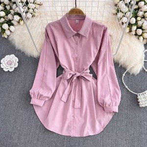 Kemeja lengan panjang retro, kemeja pinggang koleksi setengah panjang musim semi satu ukuran - Product Image 1