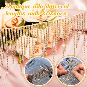 Rhinestone saçak Trim boncuklu saçak Trim yapay elmaslı kurdele püskül zincir kot giyim aksesuarları DIY dekorasyon