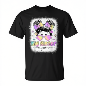T-shirt Big Sister Again Messy Bun per bambine e neonate - Product Image 2