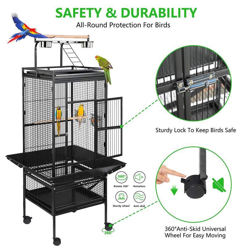 Wholesale Large Rolling Bird Cage for Parrots & Small Birds – Mobile Aviary with Feeding Bowls, Play Stairs & Removable Tray - View 2