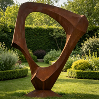Sculpture de feuille en acier Corten et acier inoxydable, Art abstrait moderne pour jardin, Statue paysagère extérieure