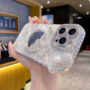 Coque de téléphone miroir diamantée brillante antichoc pour iPhone 17, 16, 15 (tous modèles), 14, 13, 12 – Étui à motif <span class=keywords><strong>dessin</strong></span> <span class=keywords><strong>animé</strong></span> - Product Image 4