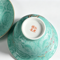 Gaiwan en porcelaine Famille Rose de qualité supérieure, style Sgraffito traditionnel, motif Sérénité Hivernale, tasse à thé Kung Fu avec couvercle et plateau
