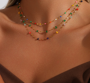 Gold Plated <b>Beaded</b> <b>Necklace</b> With Colorful Crystal Rhinestones Bohemia Style Women's Party Jewelry Gift - Product Image 2