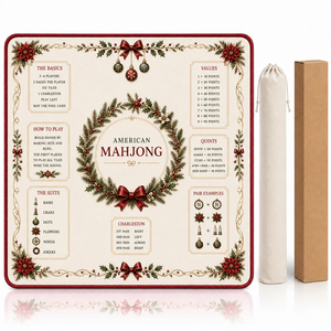 Luxury Crimson Red Christmas Wreath Mahjong Table Mat Noise Reduction Neoprene Game Play Mat with Travel Bag for Gifts - Product Image 2