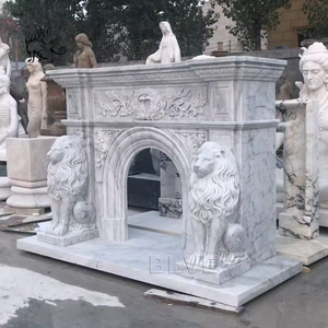 BLVE décoration de maison de luxe grand manteau de cheminée en pierre de style européen cheminée Lions en marbre blanc - Product Image 2