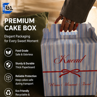 Boîte d'emballage à gâteaux rayée haut de gamme avec poignée portable et structure pliable pour boulangeries, personnalisation du logo sur demande
